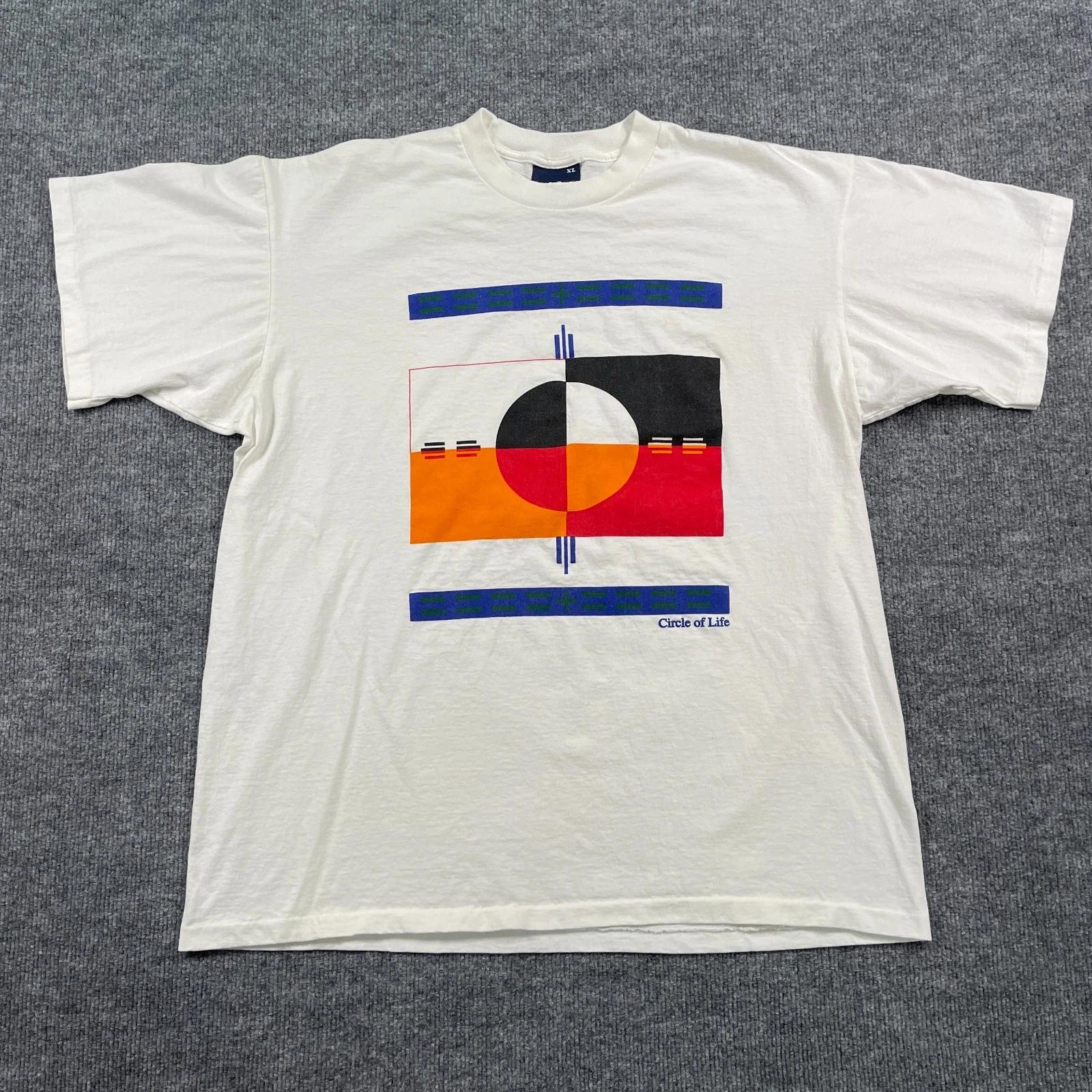 Vintage 90s Elder’s Circle of Life Medicine Wheel Art Shirt Large 22x29 White 4XL