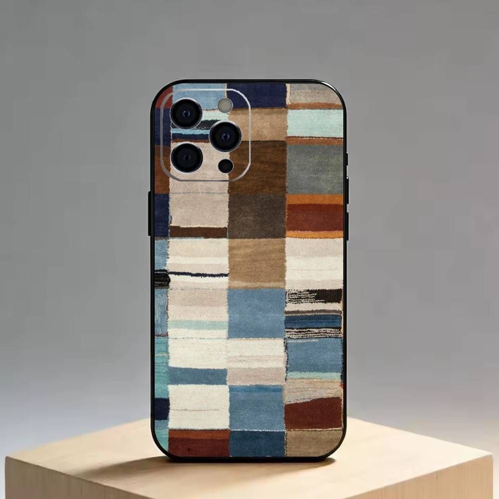Vintage Geometric Block Phone Case For iPhone 17,16,15,14,13,12,11 Plus,Pro Max,XS,Soft Silicone Black Cover