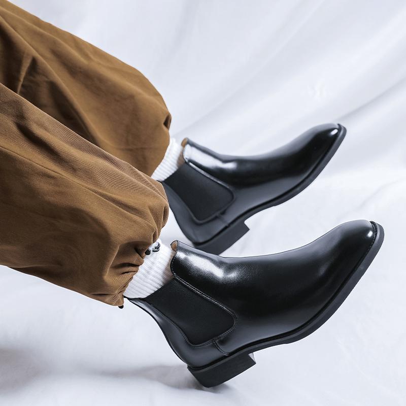 Fashion Pointed Toe Men's Walking Boots Leather Fashion Low Top Shoes Men Luxury Brand Chelsea Male Boots Classic Mens Slip on Shoes