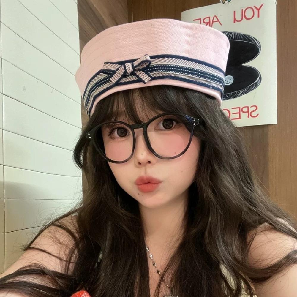 Flip Brim Bow Sailor Caps Japanese Y2k Berets Fashion Women's Navy Hat  Spring Summer