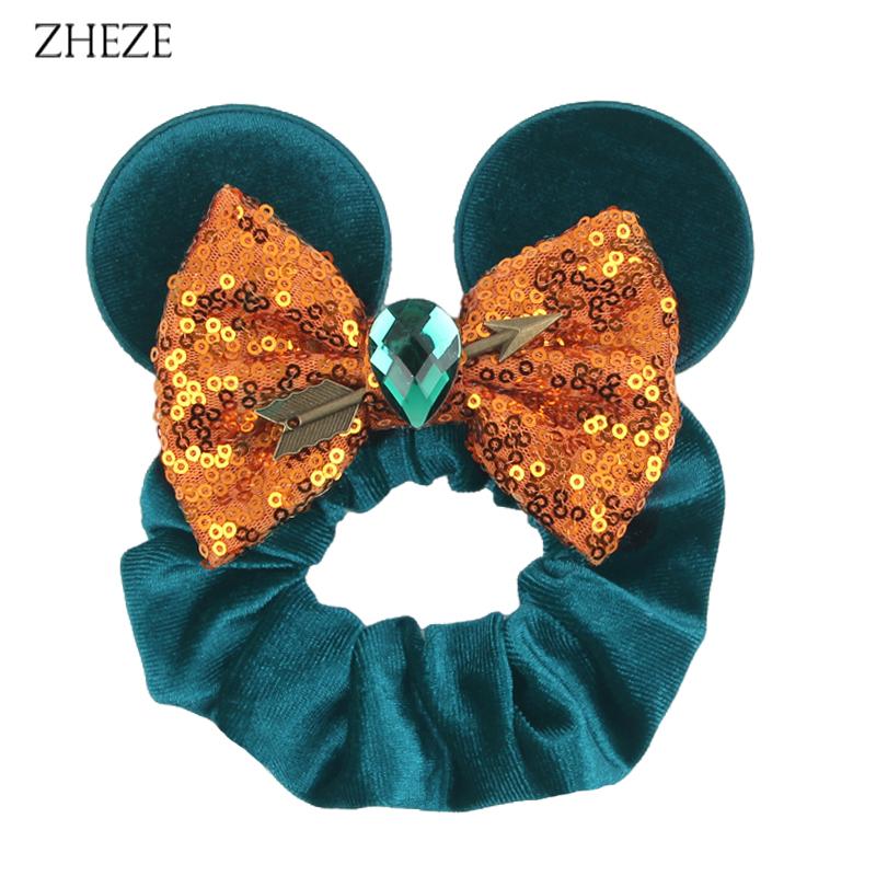New Disney Mouse Ears Scrunchies Hairband Girl Ponytail Holder For Women Sequins Bows Headband  Women Trip DIY Accessories