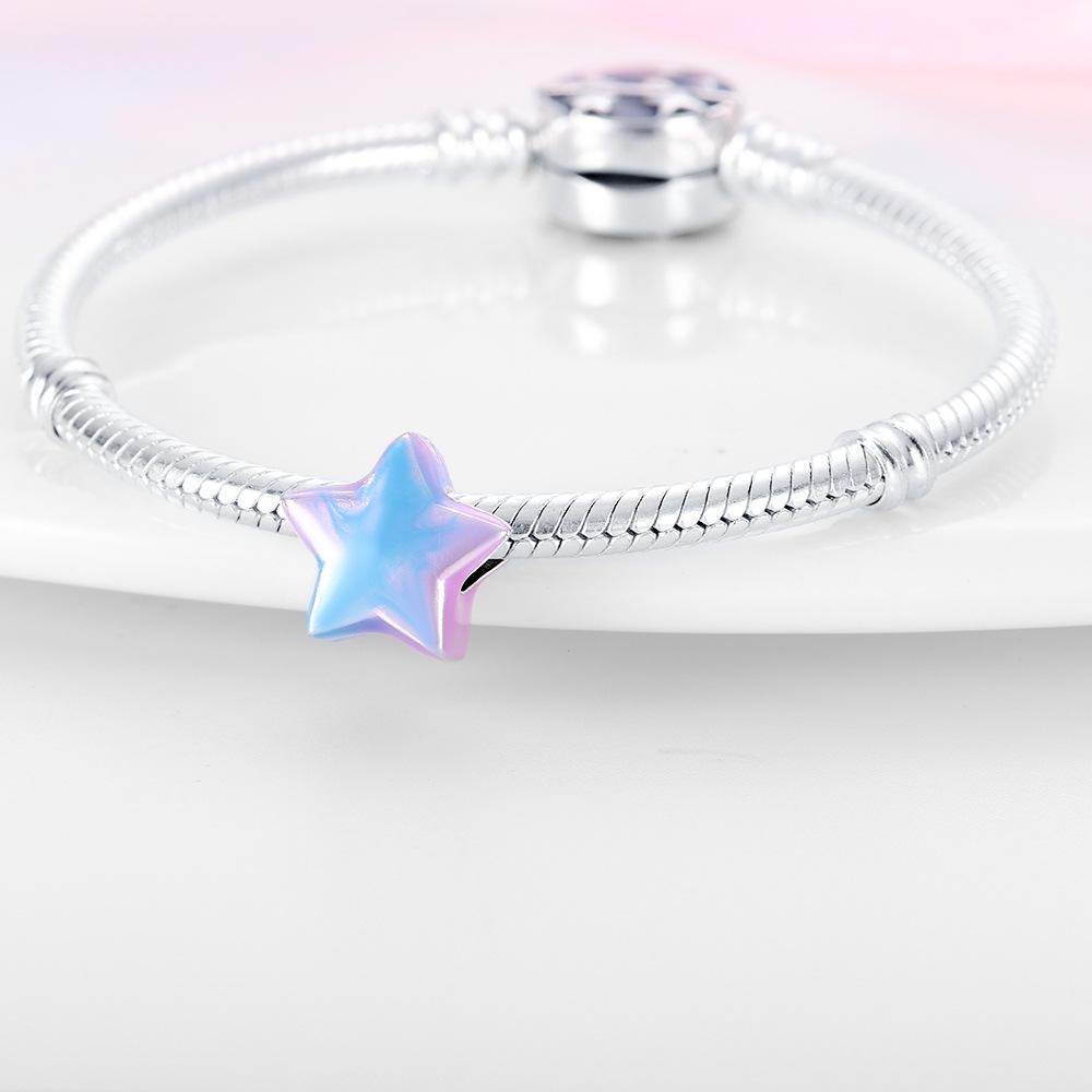White Copper Silver Plated, Personalized Starry Sky Colored Five-Pointed Star Beads, Pendant Bracelet Necklace