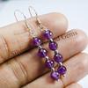 Amethyst Earrings, Round Beaded Earrings, 925 Sterling Silver Handmade Earrings, Dangle Earrings, February Birthstone, Anniversary Earrings