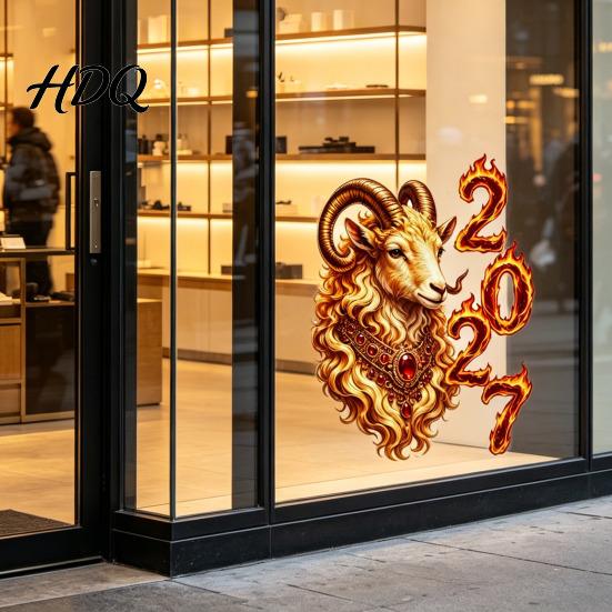 Static Glass Window Cling Chinese New Year Sticker 2027 Goat Clings Storefront Decoration Reusable Lunar