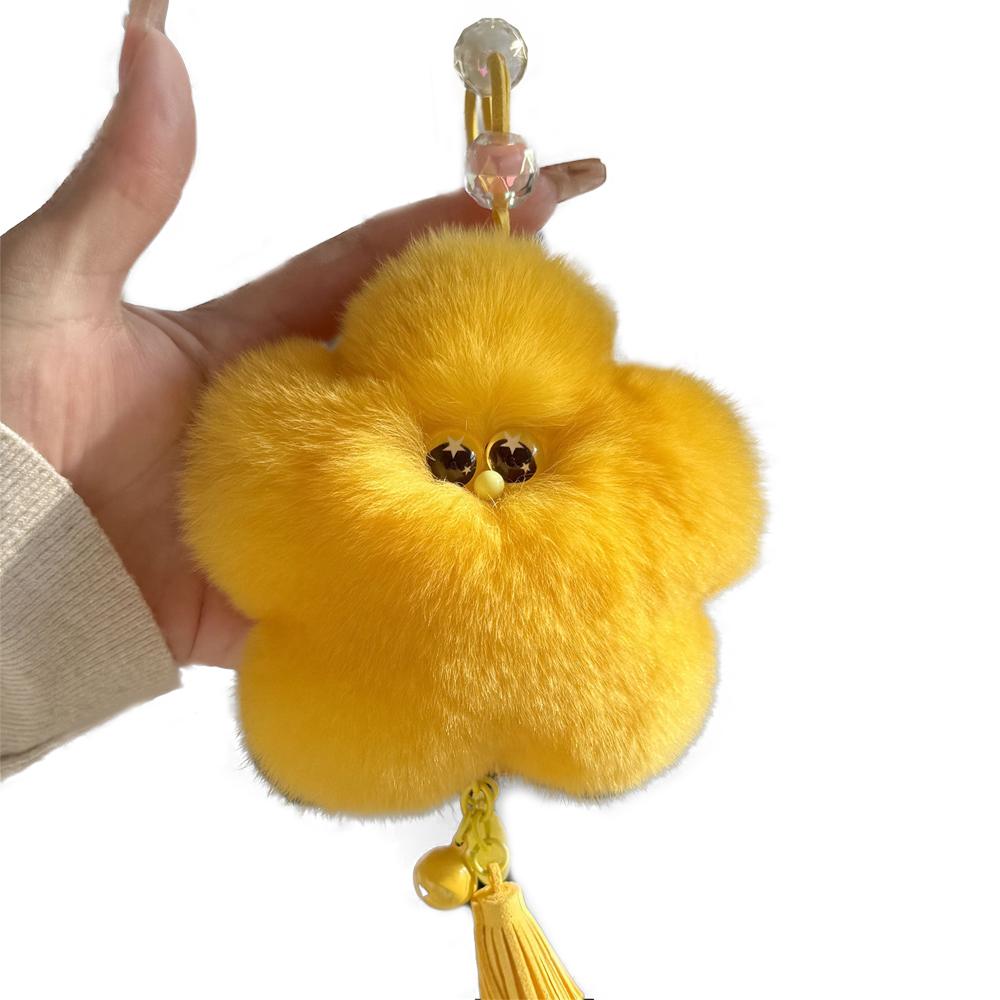 Neuer natürlicher Kaninchenfell kleiner Stern Schlüsselanhänger Anhänger Damen Mode Plüsch Auto Schlüsselanhänger Tasche Anhänger Party Geschenk Schmuck Anhänger 10 cm yellow