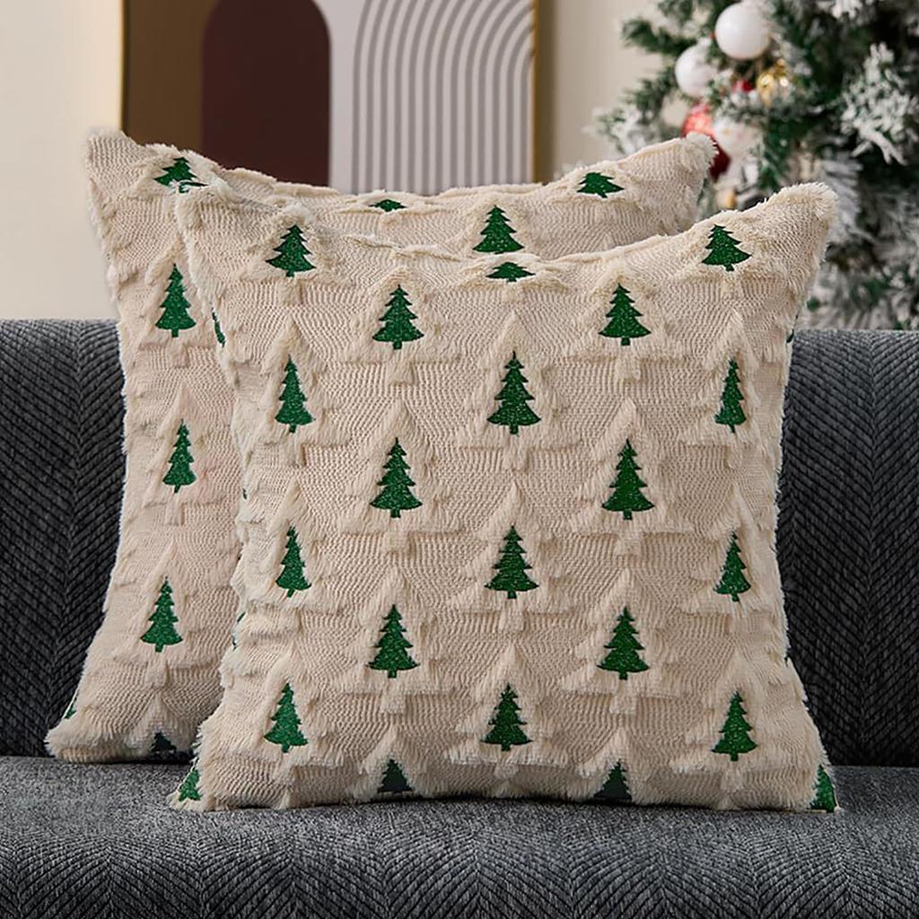 Christmas Throw Pillow Cover With Tree Decoration, Throw Pillow Soft Plush Cushion Cover For Holiday Winter Home Sofa Bed Porch