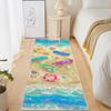 Cartoon Beach Scene Illustration Runner Rug Vacation Lifebuoy Shell Starfish Print Carpet Non-Slip Hallway Living Room Floormat