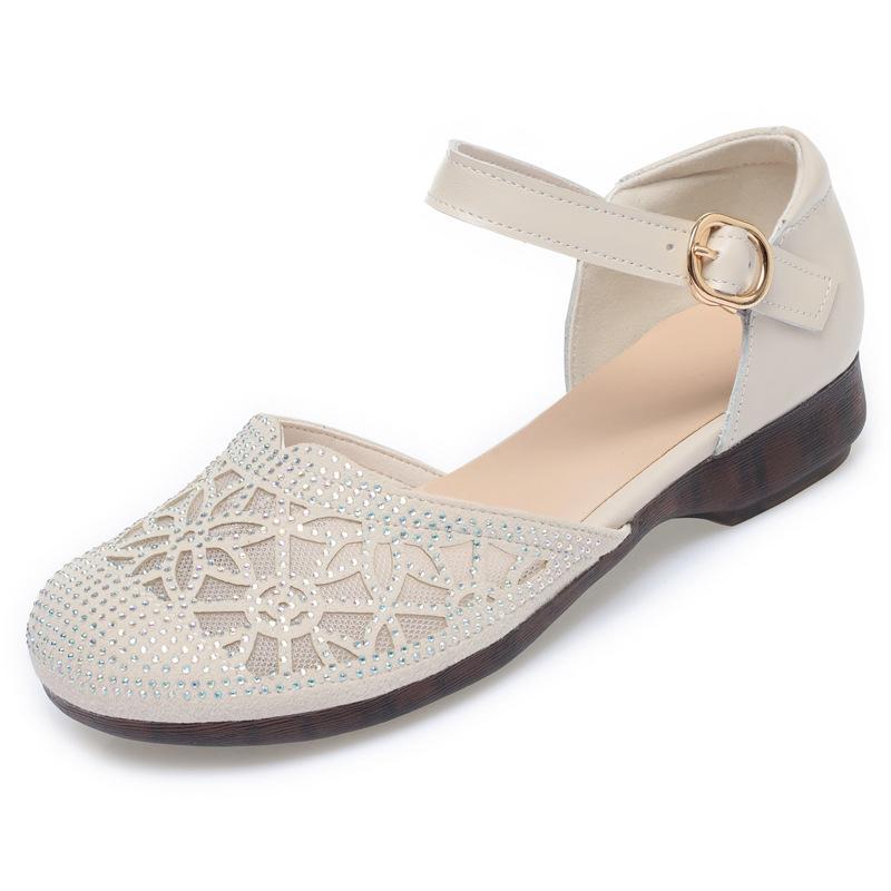 

Босоножки Baotou женские кожаные модные летние сетчатые одинарные туфли с перфорацией на низком каблуке перфорированные женские туфли сетчатые большого размера 41