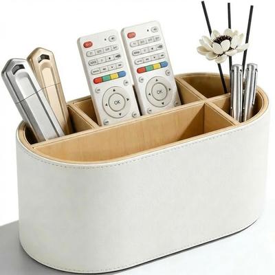 KINGFOM Multifunctional Desk Storage Box with Design for Pen Small and Remote Ideal for Office and Home Use Leather-Look [5 Compartments] Holders,