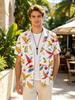 [Print Design - Not Texture] Hawaiian Tropical Pattern And Various Bird Prints Collar Men'S Shirt, Short Sleeve Button-Up Shirt, Fashionable And