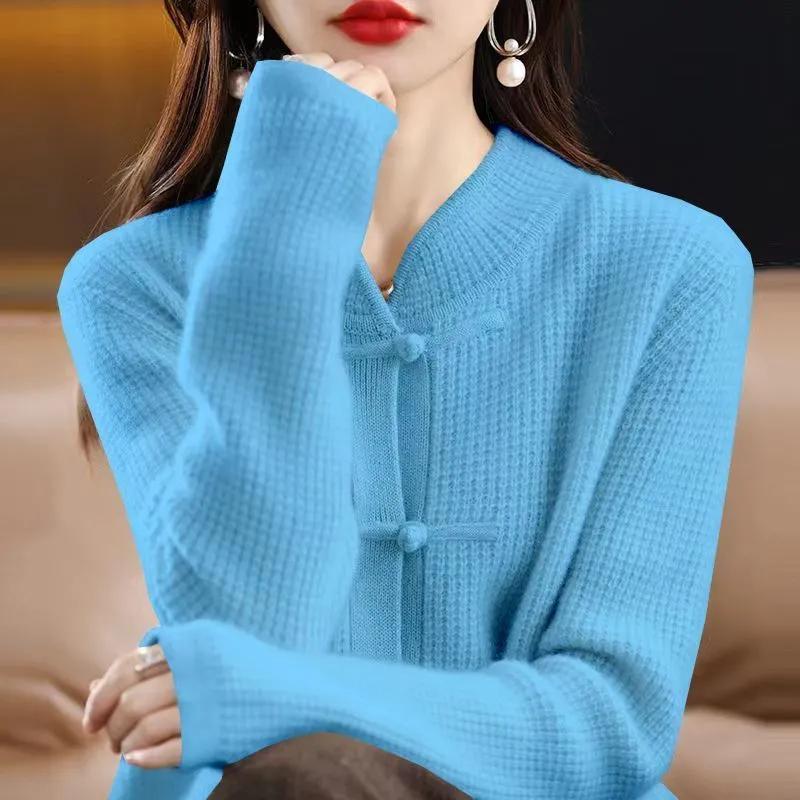 Podzim Zima Dámský Pletený Svetr Kardigan Kabát Stojáček Retro Spona Volný Národní Styl Svetr Bunda Dámský Top