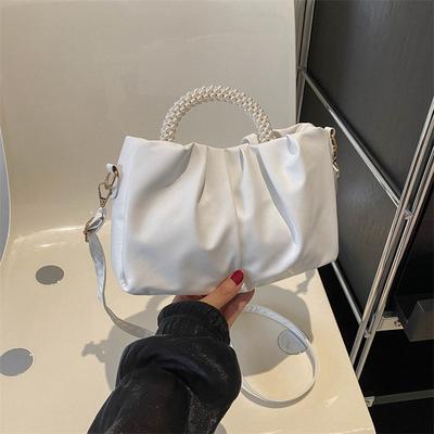 Folded Fashion Foreign Style Pearl Handbag 2025 Spring New Versatile Ins Texture Shoulder Messenger Small Square Bag