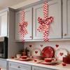 Valentine's Day Decoration Love Heart Bow Hanging Ornament Red Polyester Ribbon for Cabinet Door Wall Festive Home Decor