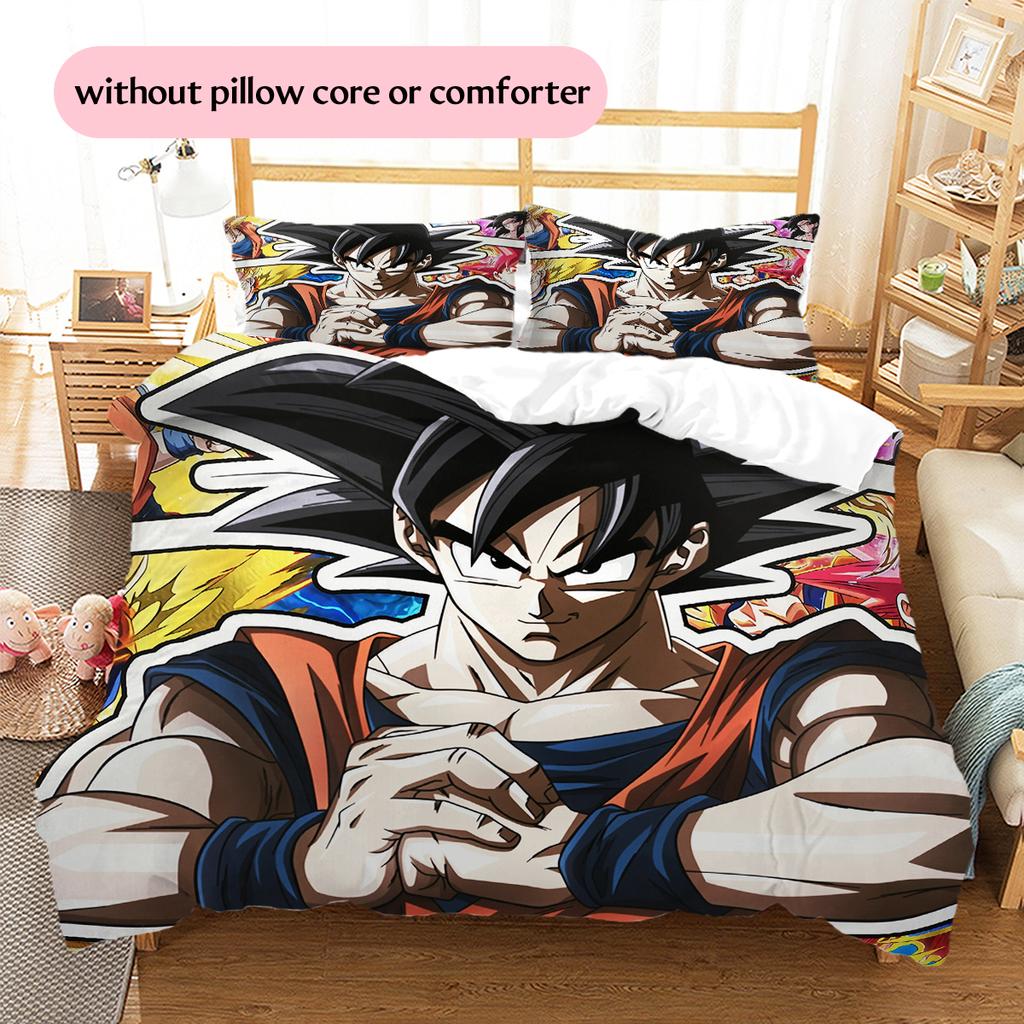 Dragon Ball Cartoon Son Goku Pattern Bedding Home Decoration Birthday Gift (1 * duvet cover + 2 * pillowcase, without core)