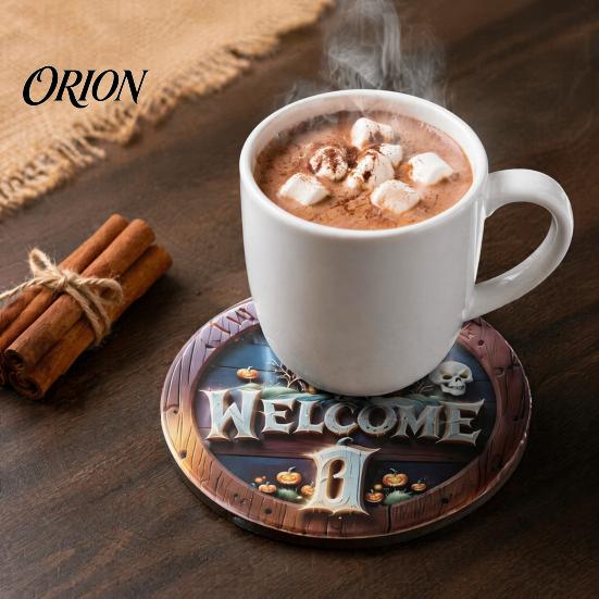 Halloween Wooden Coasters 6Pcs/Set Coasters, Retro Pumpkin Ghost Drink Heat Resistant Cup Holders Round Insulation Pads for Dining Table Holiday Decor
