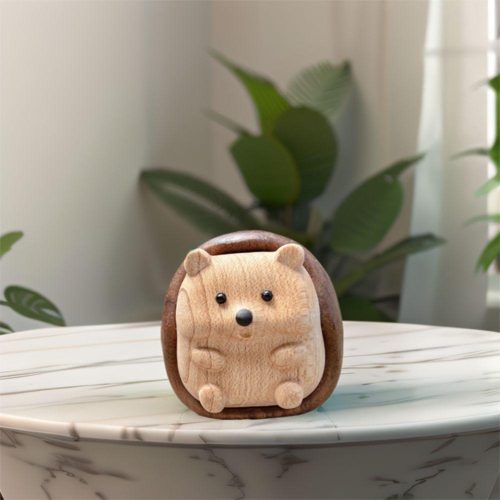 Crafts Hedgehog Statue Creative Wooden Animal Sculpture Decorative Interior Decoration Figurine Cabinet