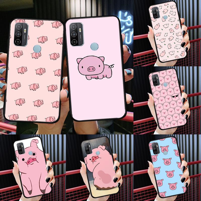 Cute Pink Pig Case For Oppo A52 A72 A76 A96 A54 A74 A94 A54S A57S A58 A78 A98 A57 A77 A15 A16 A17 Cover