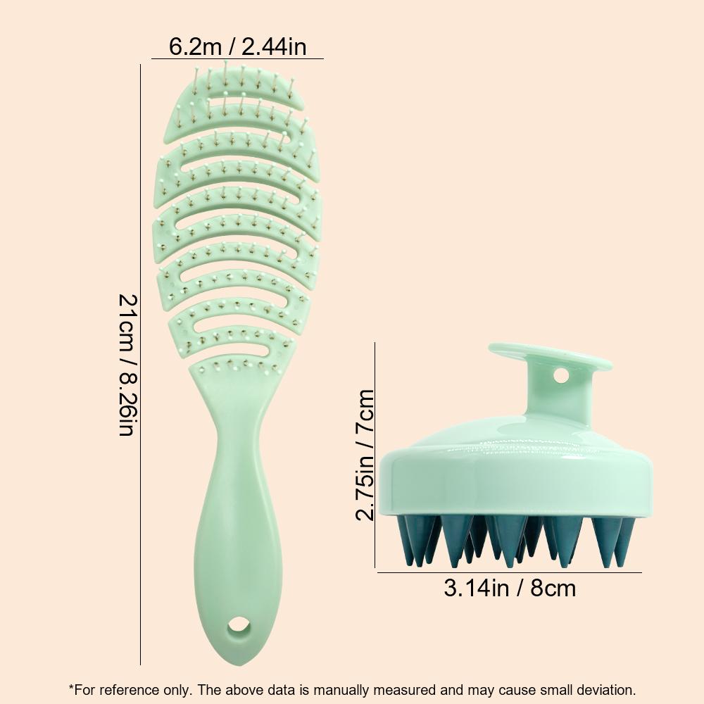 2pcs Hair Comb Set Silicone Shampoo Brush Anti-static Wet Dry Curly Detangler Hairbrush Hollow Out Hair Brush Women Styling Tool
