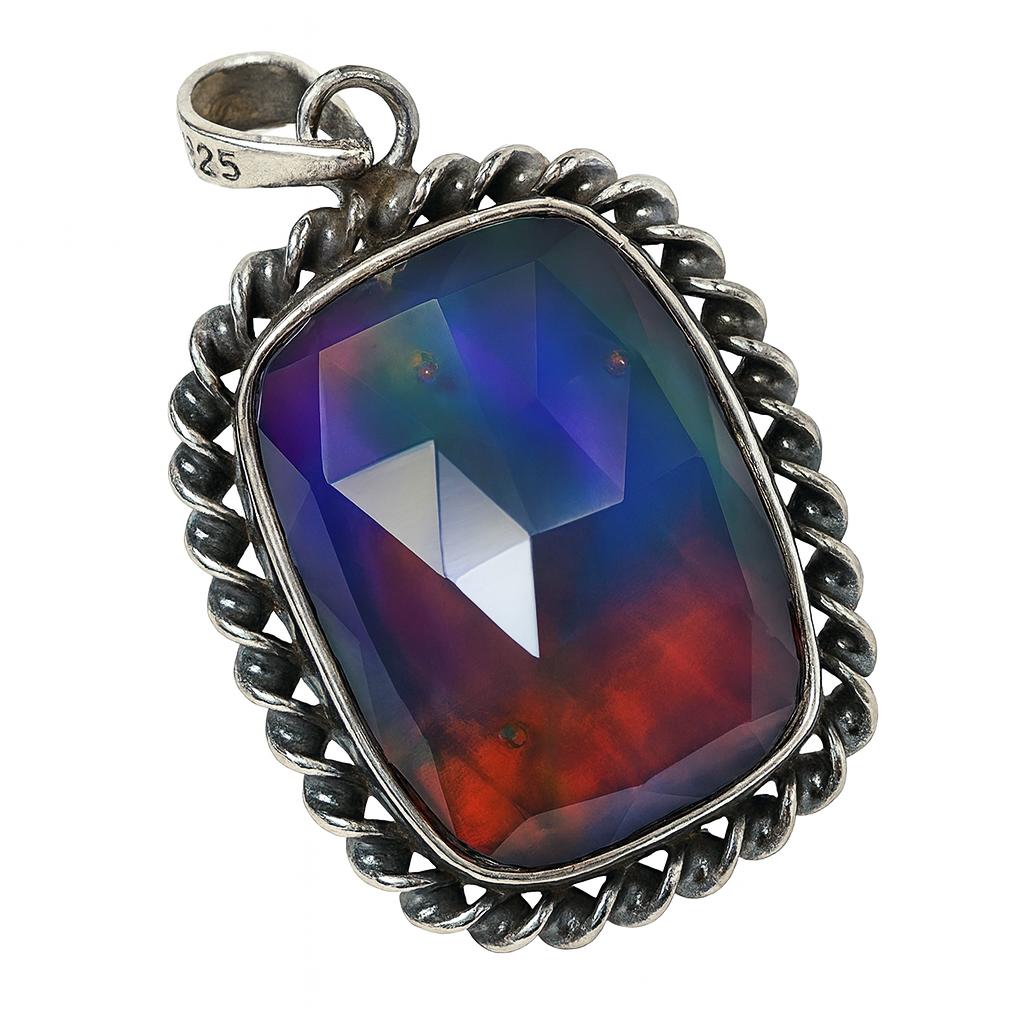 Natural Opal Pendant 35.6 ct Cushion Cut Sterling Silver October Birthstone for Gem Collections