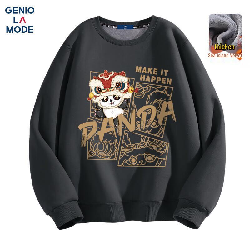 GENIOLAMODE Men's Chinese Trend Panda Fleece Lined Crewneck Sweatshirt