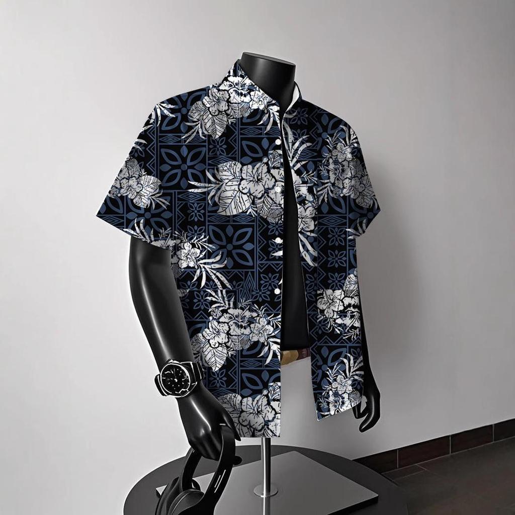 Men's Vintage Hong Kong-Style Hawaiian Floral Short-Sleeve Shirt: Trendy Summer Beachwear for Couples