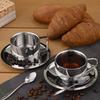 3 Pcs Coffee Cup Set Stainless Steel Espresso Cup with Saucer And Spoon Double Walled Drinkware Cup with Handle for Latte Cappuccino Milk Tea