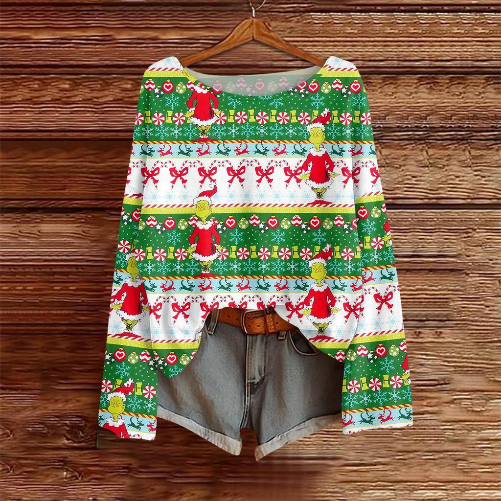 Long Sleeve Shirts For Women Printed Tees Blouses Casual Plus Size Basic Tops Pullover