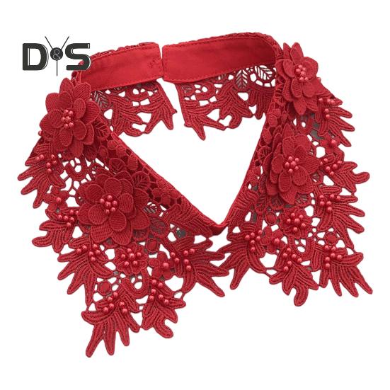 

Женский поддельный воротник с лацканами, вышитый цветочный узор, однотонный воротник, формальный воротник, удлиненный воротник рубашки красный