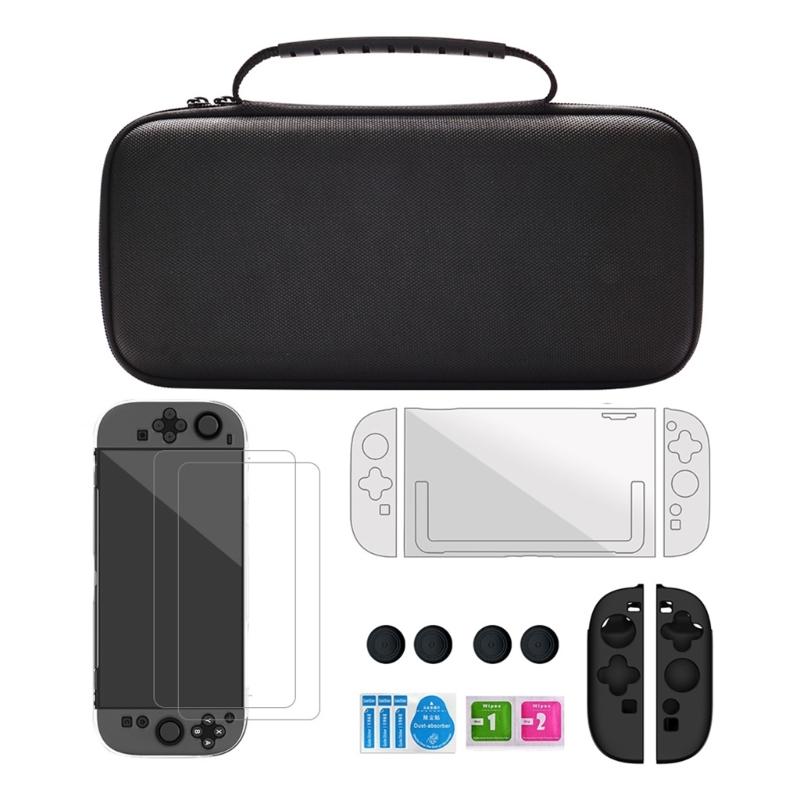 

Полный защитный комплект для игровой консоли NSW2 Включает чехол для переноски Жесткий защитный чехол Стеклянная защитная пленка для экрана Накладки на стики 1
