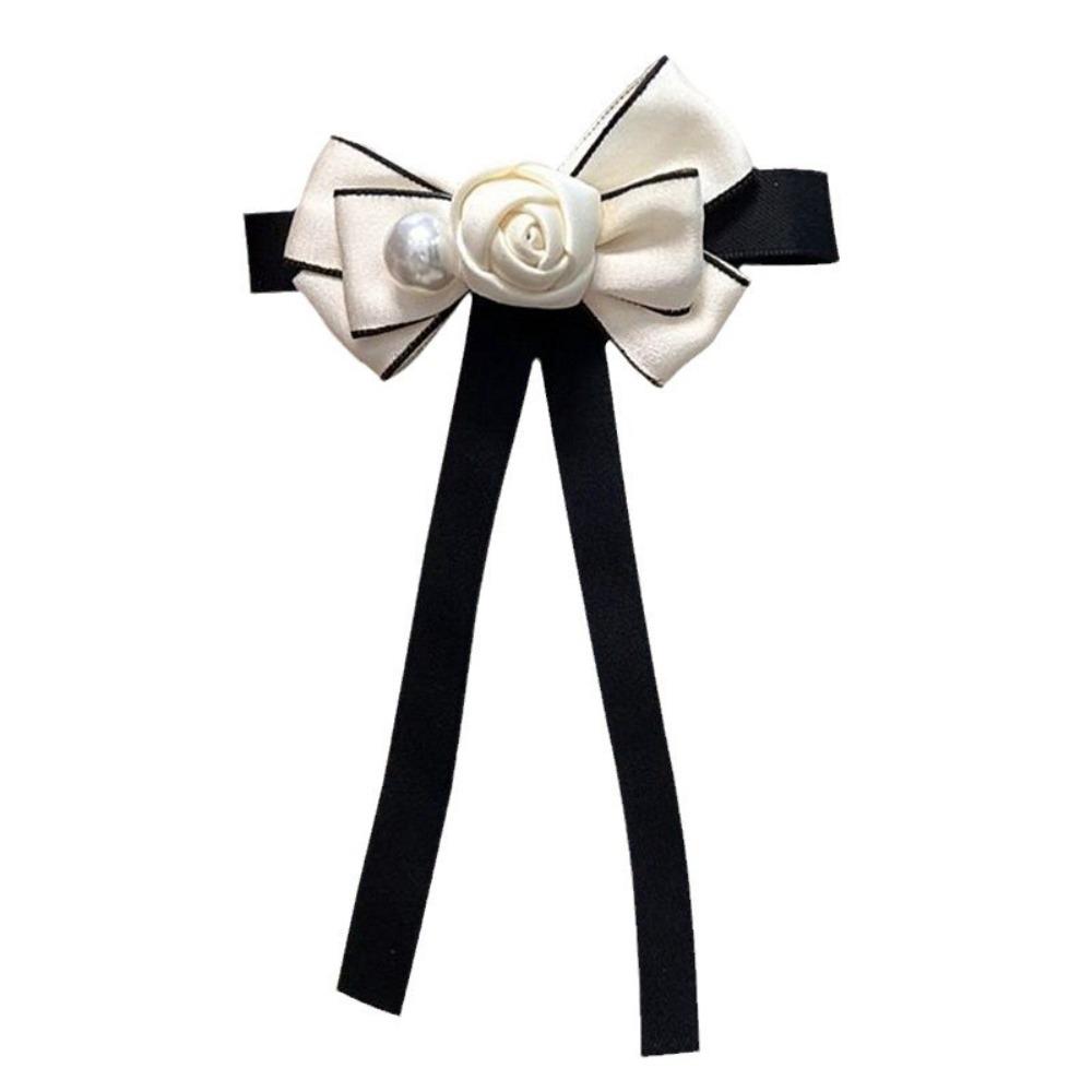 

Black Badge Pin Ribbon Bowtie Brooch Imitation Pearls Camellia Pearls Bowknot Corsage