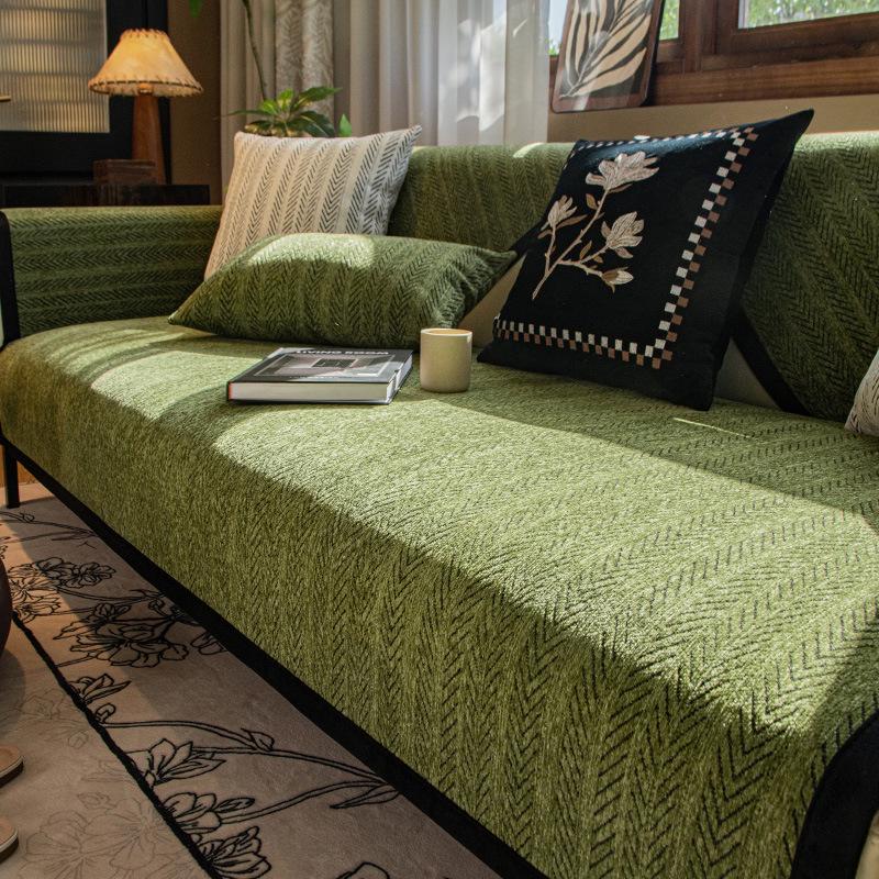 All-Season French & Medieval Style Non-Slip Fishbone Sofa Cushion Cover in Straight-Row Design