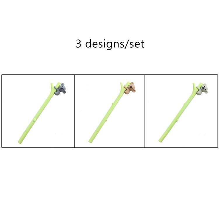 3pcs Cartoon Koala Gel Pen Green Branch Black Color 0.5mm Ballpoint Cute School Supplies A6719