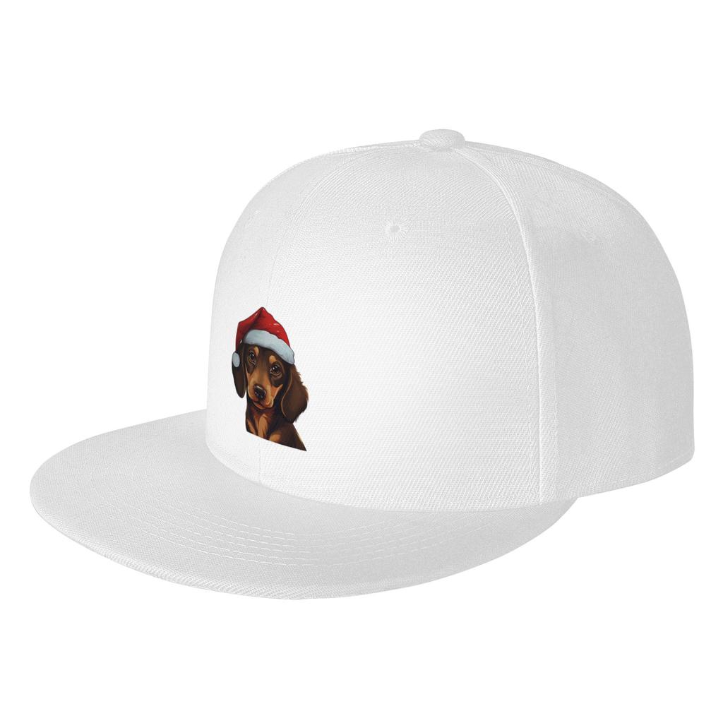 Fashion Adorable Christmas Dachshund dog donning a Santa Claus hat Flat Brim Sun Hat Casquette Hats