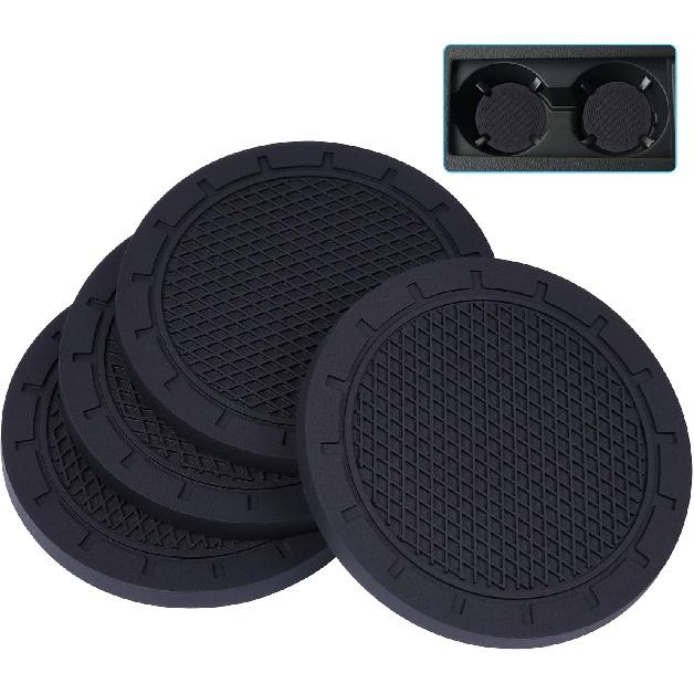 Wisdompro Car Coasters, 4 Pack 3 Inch Diameter Car Cup Coaster, Black | Dustproof PVC Car Cup Holder Insert Coaster, Anti Slip Universal Vehicle