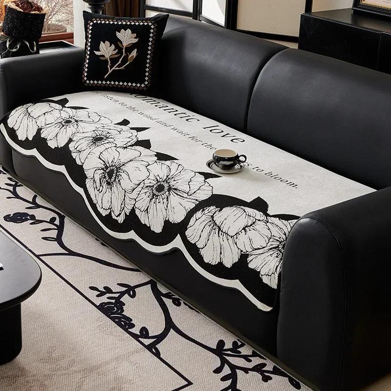 

1 шт. Шенилловый чехол на диван для гостиной, черный, в форме цветка, диванное полотенце, скандинавский, нескользящий, чехлы для дивана, L-образный коврик для дивана, подушка для сиденья A 90x90cm 1pc
