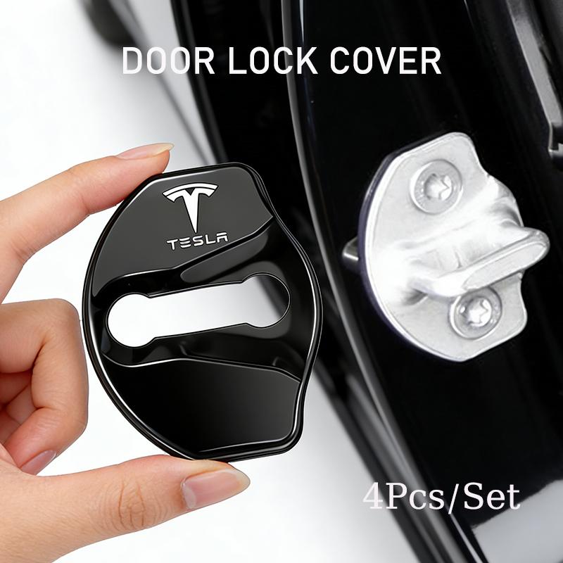 AAAIT1 4PCS Car Door Lock Cover Stainless Steel Protection Accessories for Tesla Model 3 Highland 2023 Model S Model X Model Y