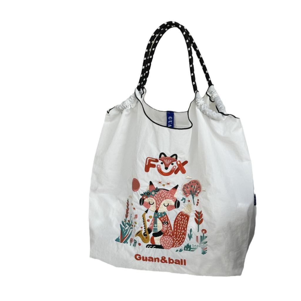 Trendy Large-Capacity Japanese-Style Nylon Embroidery Shoulder Bag for Women