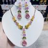 Luxury Waterdrop Pendant Jewelry Set Earring Pink Necklace For Women Bridal Wedding Exquisite Fashion Zircon Party Banquet Gift