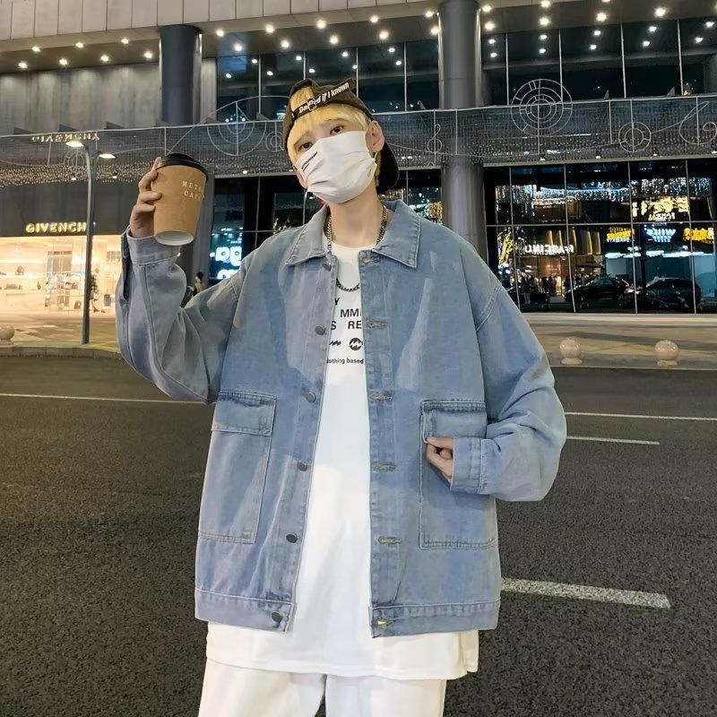 

Американская уличная джинсовая куртка мужская модная брендовая повседневная куртка с большим карманом в стиле ретро, универсальный свободный топ 3XL синий