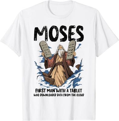 NOU LIMITAT Amuzant Moise Primul Om cu o Tabletă Umor Creștin Biblie Tricou Topuri