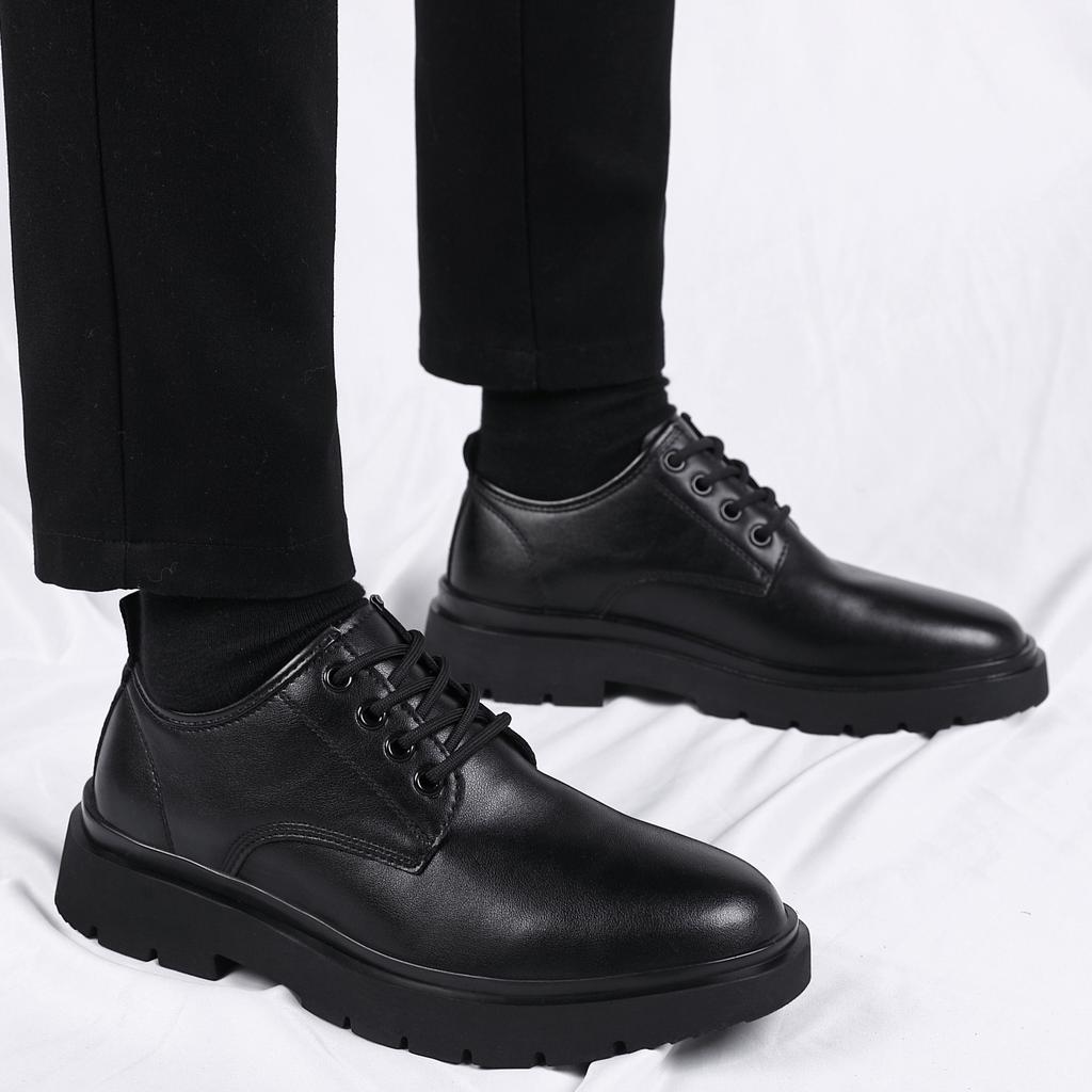 Leather shoes men's winter British style dress business casual shoes big head thick sole soft sole inner height increase wedding groom shoes