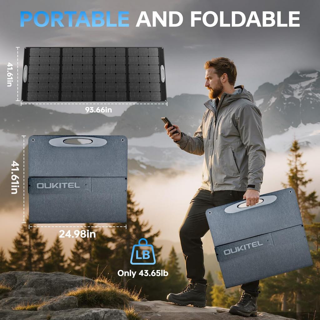 OUKITEL PV400 400W Portable Solar Panel, IP68 Waterproof, Foldable Solar Panel with 42V Output, Solar Panels for Camping, RV, and Emergencies