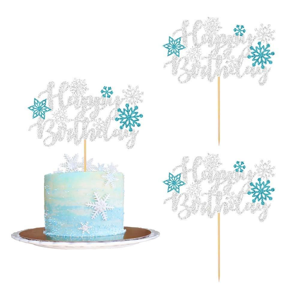 White Letter Snowflake Pattern Glitter Paper Birthday Cake Decoration Plugin