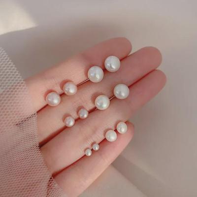 925 Silver Fashion Imitation Shell Pearl Freshwater Pearl Earrings - Simple, Trendy, Flat Round
