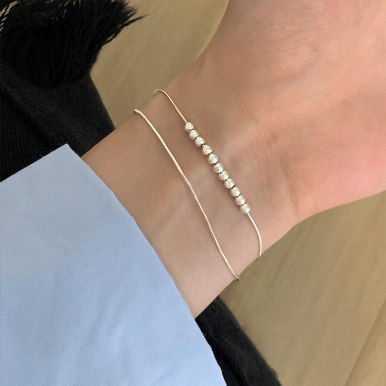 Korean Style S925 Silver Plated Rainbow Bead Heart Bear Bracelet - Women's Fashion Jewelry