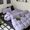 Korean Style Seersucker Cotton 4-Piece Bed Set - Girlish Duvet Cover & Sheet for Dorms (3-Piece)