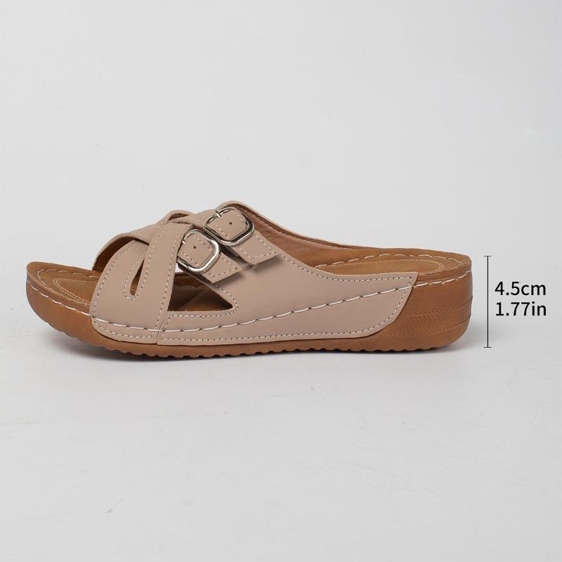

Large size solid color slippers women s new fish mouth thick bottom fashion belt buckle one word cool slippers 43 бежевый