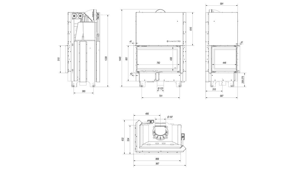 Steel fireplace KRATKI MBO left 15 kW Ø 200 Lift-up