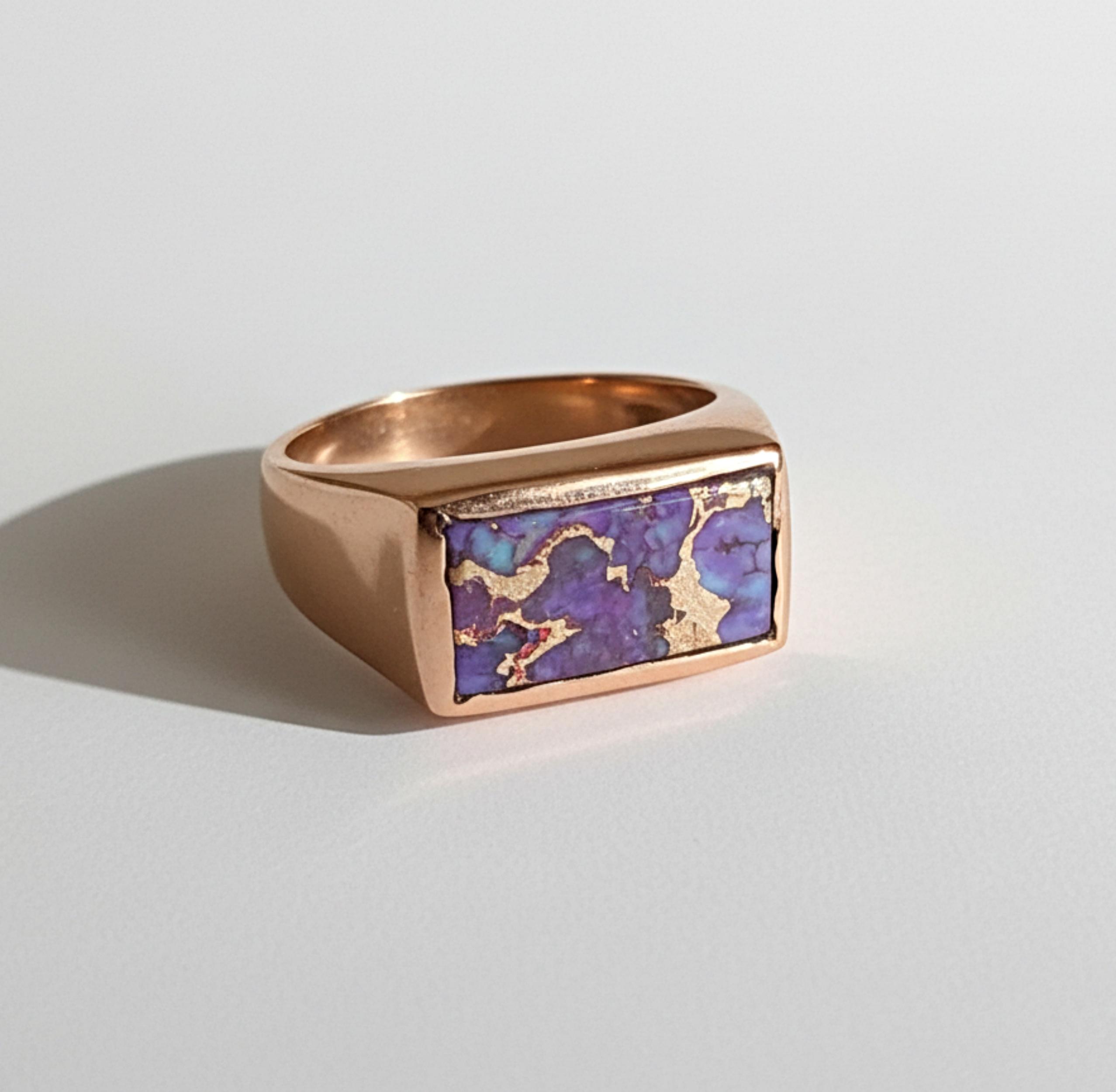 

Purple Copper Turquoise Ring, 925 Solid Sterling Silver, Turquoise Signet Ring, Unisex Turquoise Jewelry, Handmade Ring 12 медный