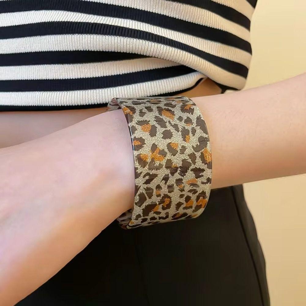 Bohemian Striped Acrylic Bangle Geometric Smudged Hand Ring Unique Open Wide Bracelet  Girls